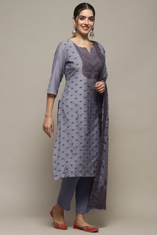 Sky Blue Chanderi Unstitched Suit Set image number 7