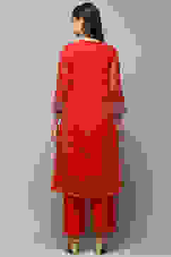 Red Polyester Straight Suit Set image number 5