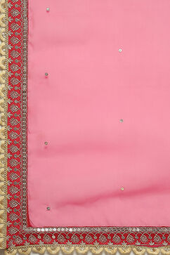 Fuchsia Silk Brocade Straight Embroidered Kurta Lehenga Set image number 3