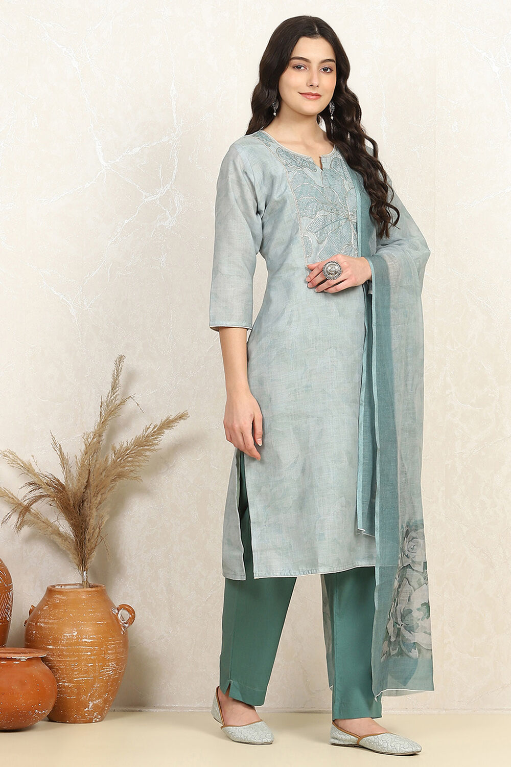 Pink Cotton Unstitched Suit Set image number 6