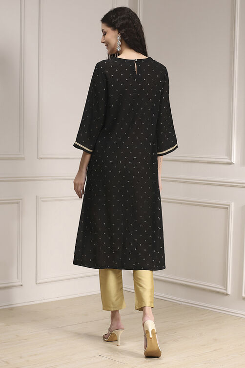 Black Metallic Pattern Straight Kurta image number 3
