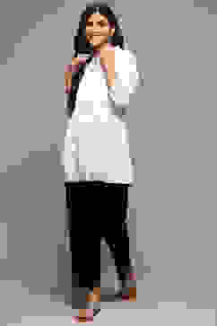 White & Yellow Cotton Yarndyed Kurti image number 0