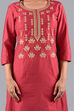 Red Muslin Cotton Easy Stitch Suit Set image number 1