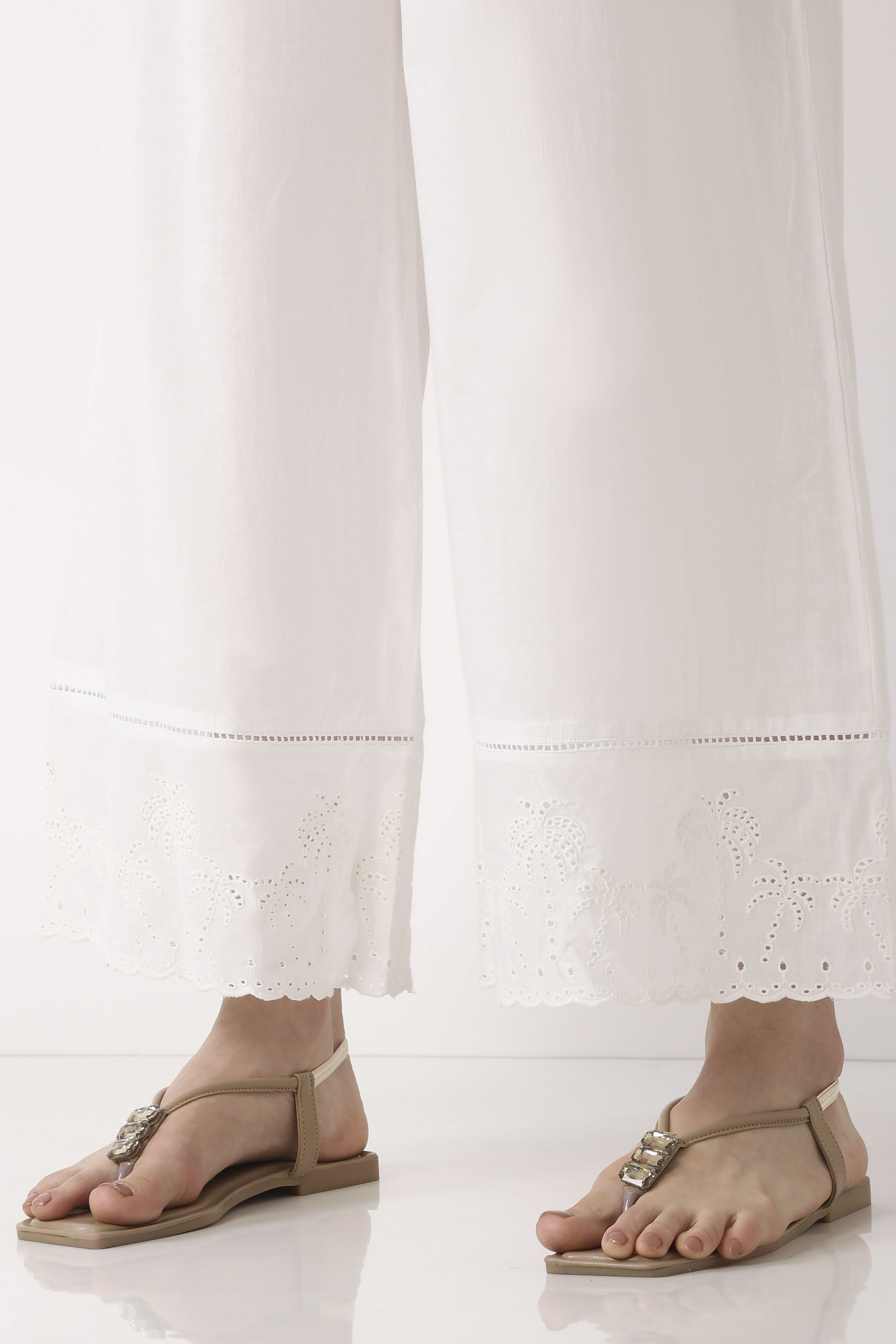 White Cotton Flared Palazzos image number 6