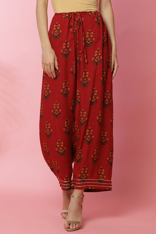 Rust Cotton Floral Palazzo Pants image number 0