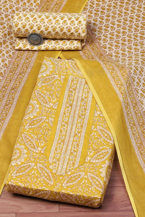Blue Cotton Floral Screen Printed Unstitched Suit Set image number 0