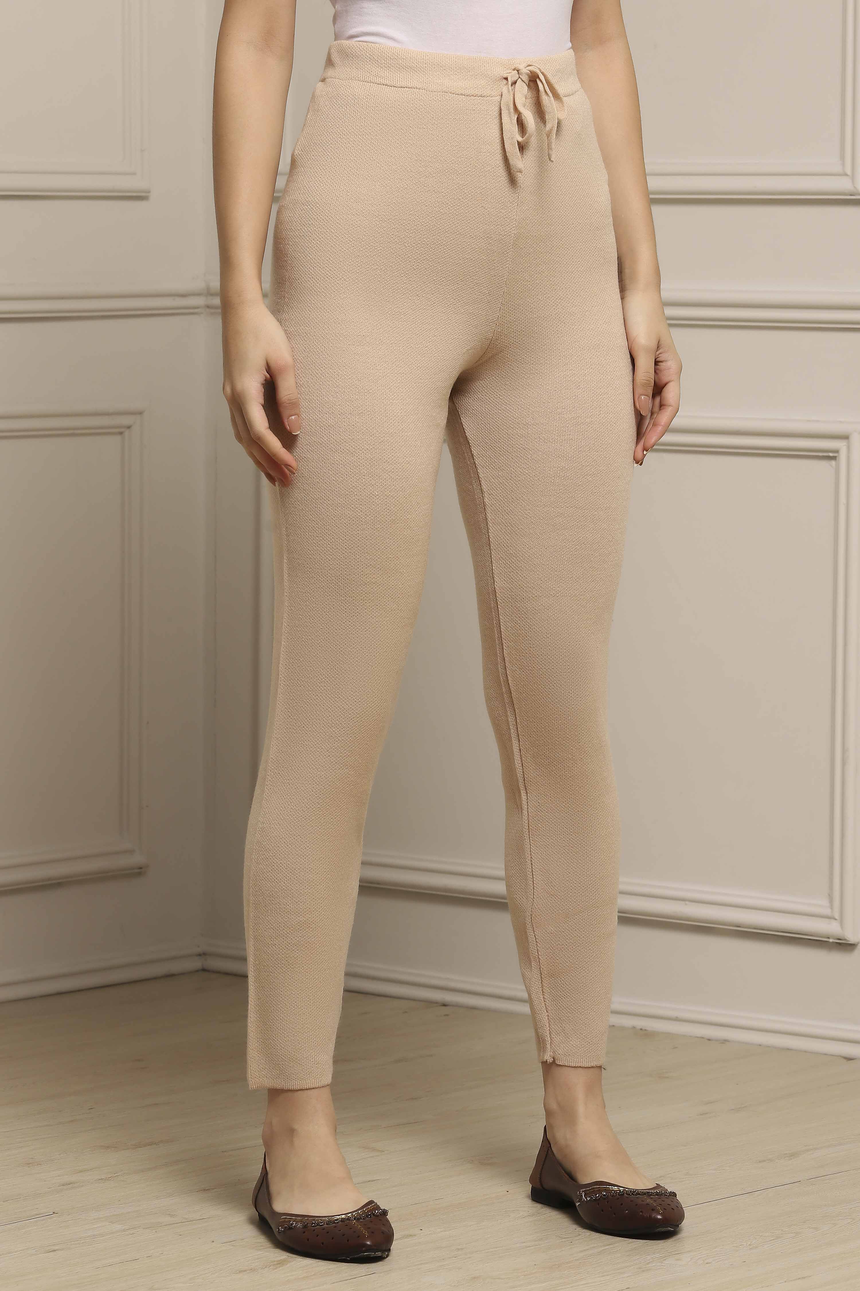 Almond Beige Acrylic Pants image number 3