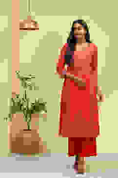 Pink Chanderi Printed Straight Kurta image number 0