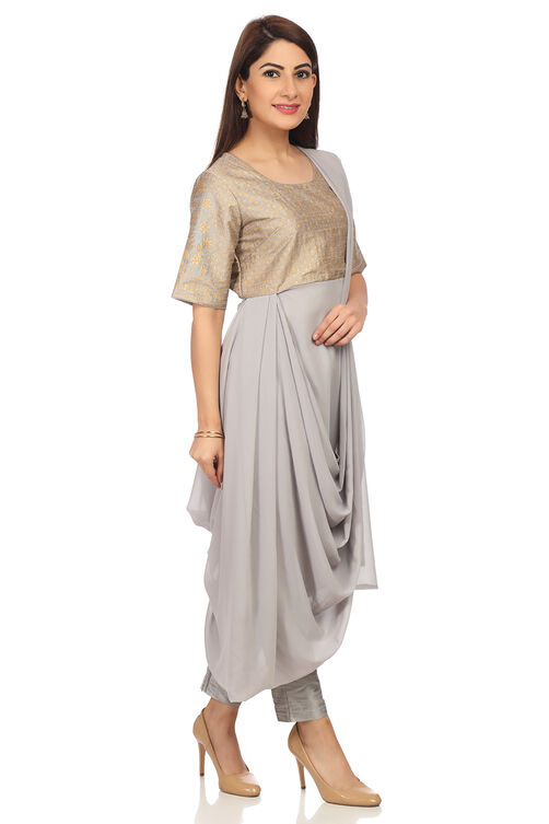 Wine Art Silk Anarkali Kurta Slim Pant Suit Set image number 3