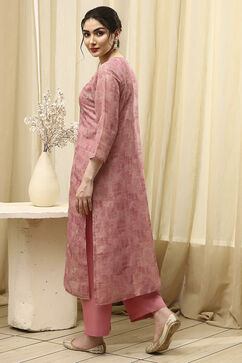 Pink Chanderi Machine Embroidered Unstitched Suit Set image number 5