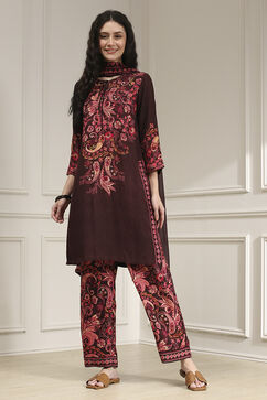 Brown Printed Straight Suit Set image number 6