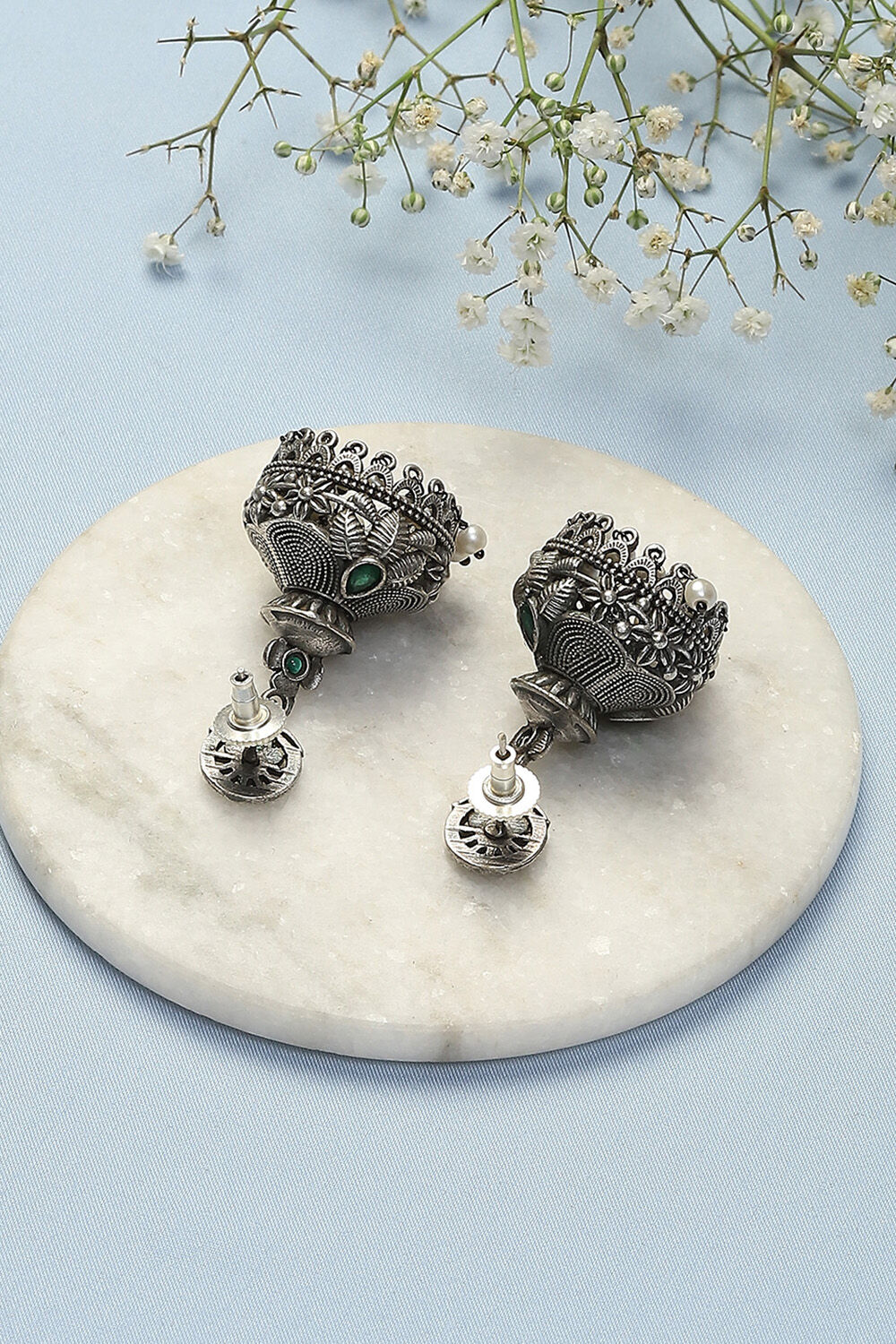 Oxidised Green Brass Earrings image number 2