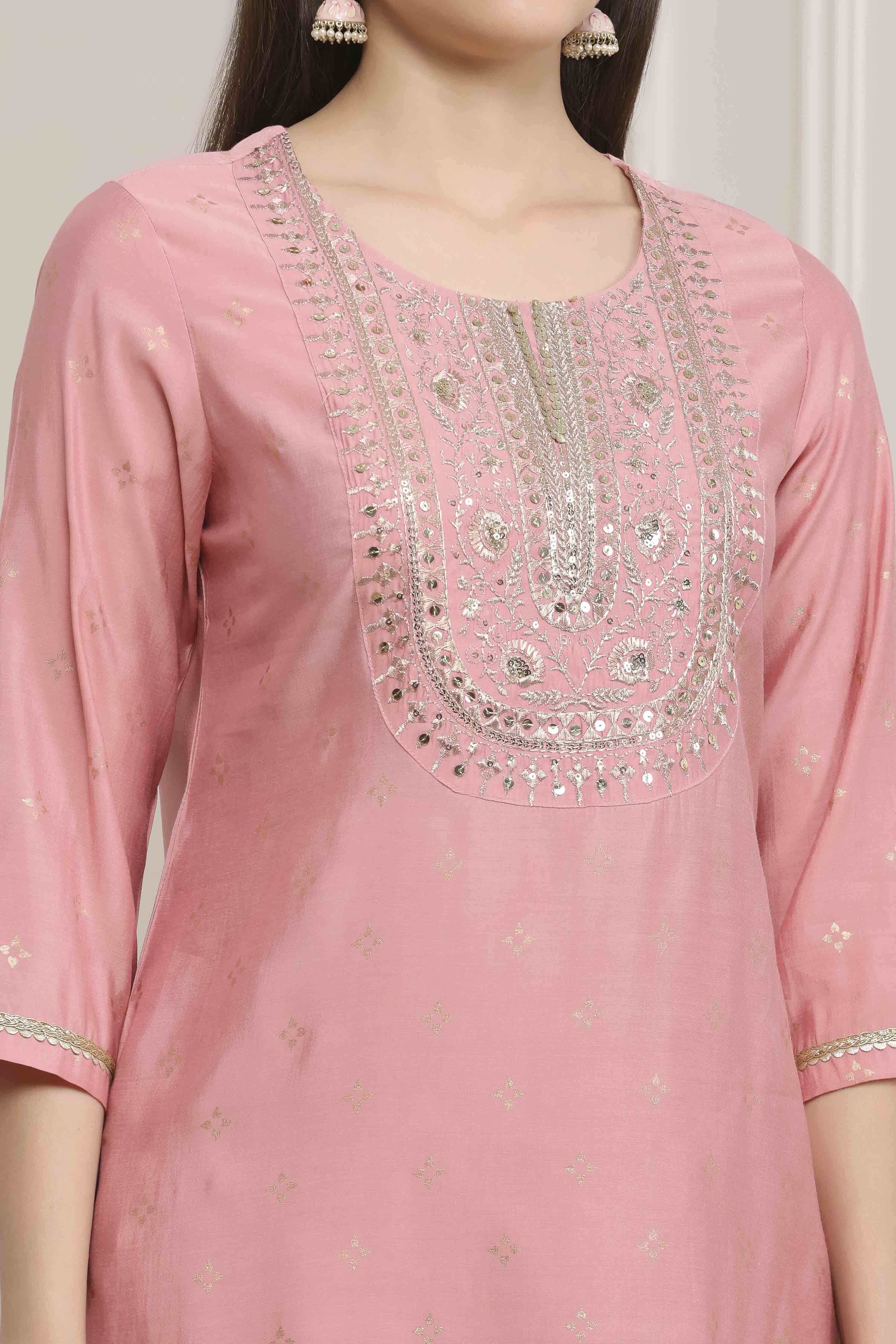 Light Pink Viscose Rayon Straight Suit Set image number 1
