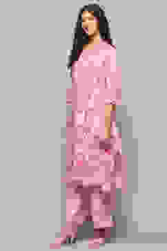Pink Pure Cotton Schiffli Kurta & Palazzo Suit Set image number 3