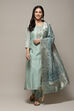 Sky Blue Chanderi Hand Embroidered Unstitched Suit Set image number 8