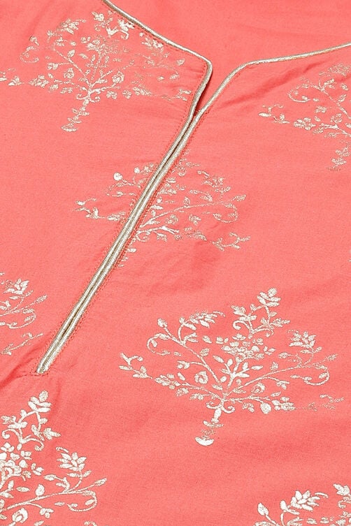 Magenta Floral Foil Printed Straight Suit Set image number 1