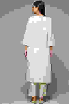 Off White Cotton Straight Kurta image number 2