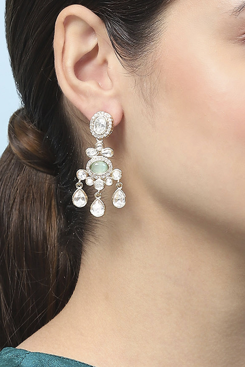 Mint Green Kundan Festive Drop & Danglers image number 3