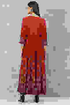 Red Rayon Flared Printed Kurta image number 5