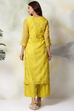 Lime Green Art Silk Straight Kurta Flared Palazzo Suit Set image number 7