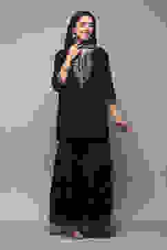 Black Poly Cotton Straight Kurta Garara Suit Set image number 7