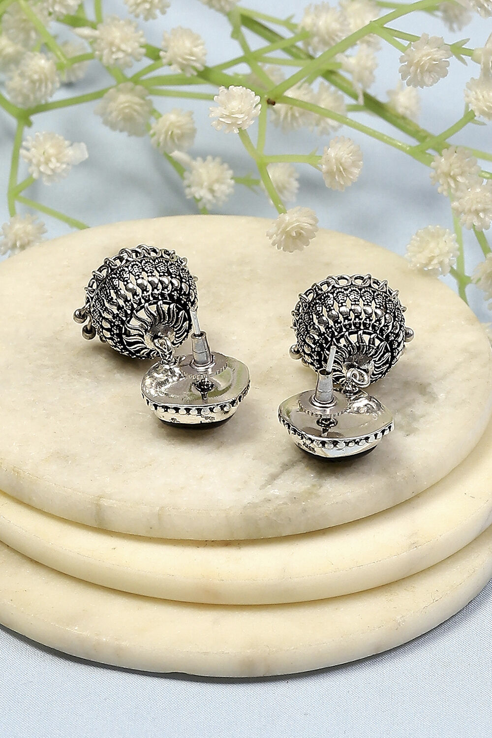 Dark Blue Brass Jhumka image number 2