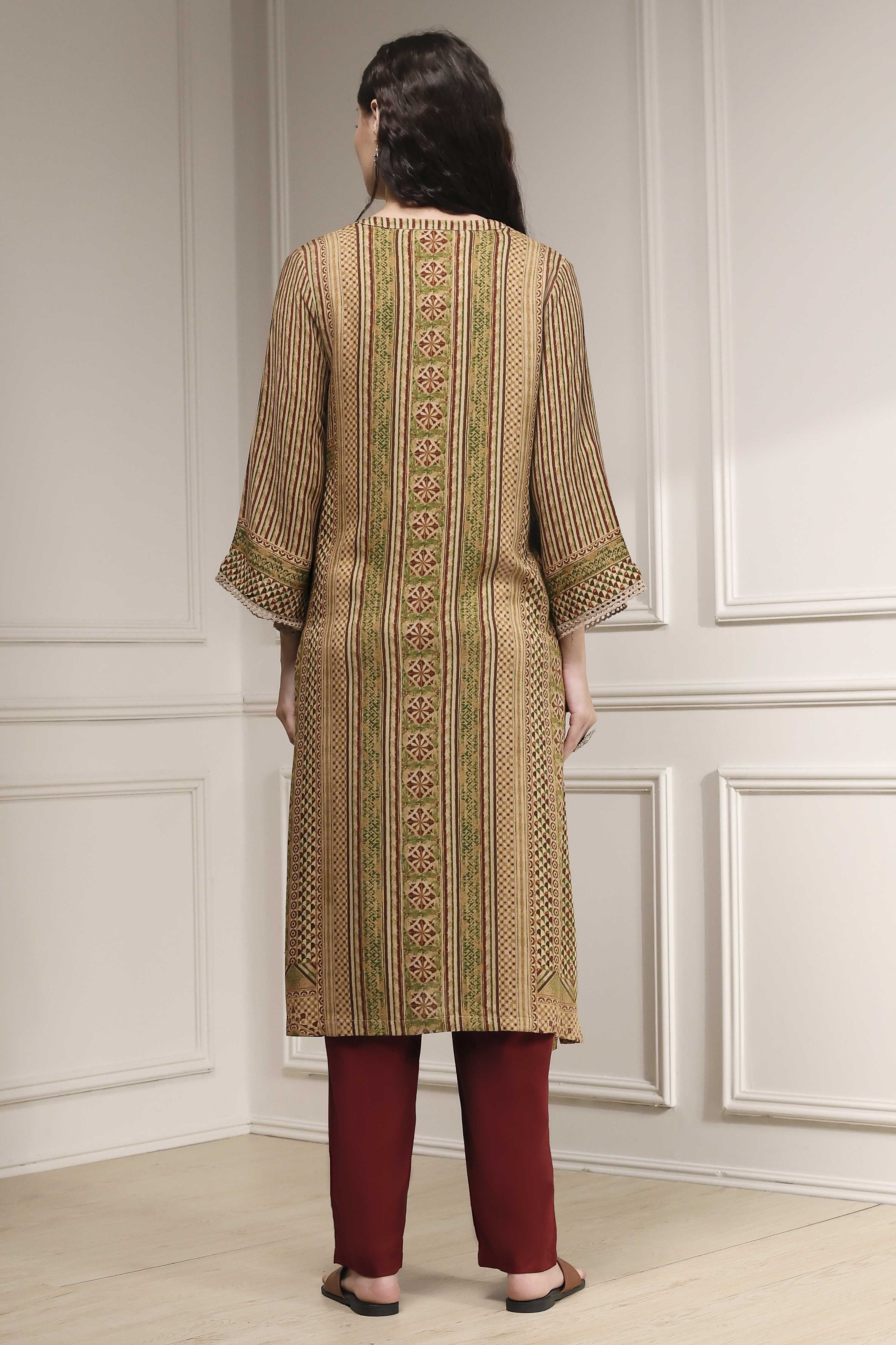 Blue Printed Straight Kurta image number 4