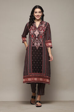 Black Yarndyed Straight 2 Piece Suit Set image number 6