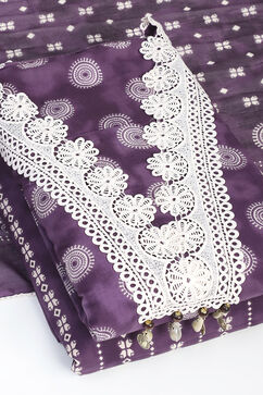 Purple Cotton Unstitched Suit Set image number 6