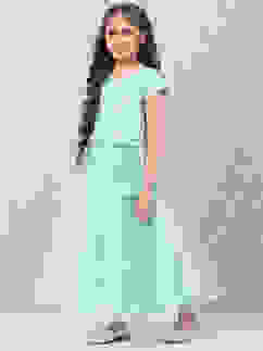 Turquoise Viscose Lehenga Set image number 3