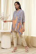Blue and White Printed Kaftan Short Kurta image number 2