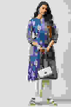 Blue Cotton Straight Kurta image number 2