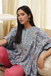 Dull Blue Cotton Flared Short Kurta image number 6