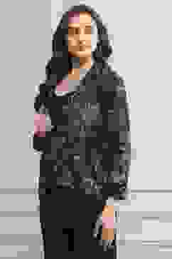 Navy Rayon Straight Printed Jacket image number 2