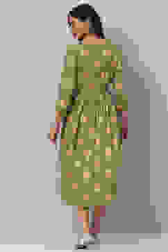 Green Rayon Printed Kurta Dress image number 4