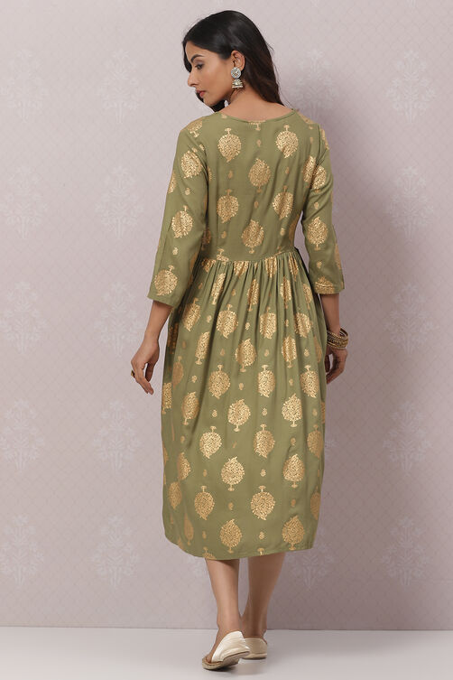Powder Blue Rayon Printed Kurta Dress image number 4