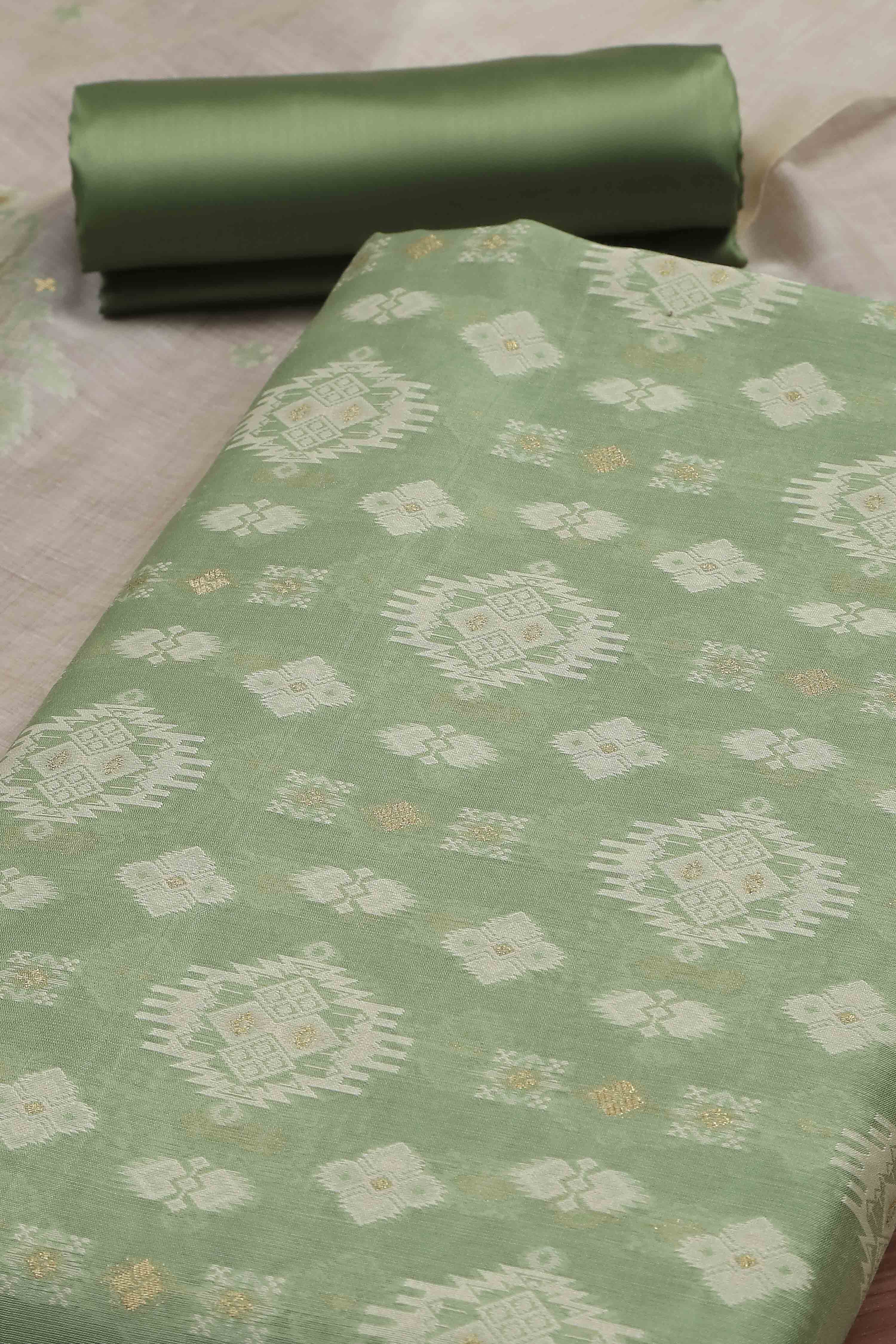 Green Cotton Jamdani Unstitched Suit Set image number 1