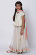Off White Metallic Print Lehenga Set image number 2