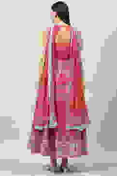 Fuschia Cotton Blend Flared Printed Kurta Suit Set image number 5