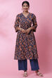 Blue Cotton Flared Kurta Set