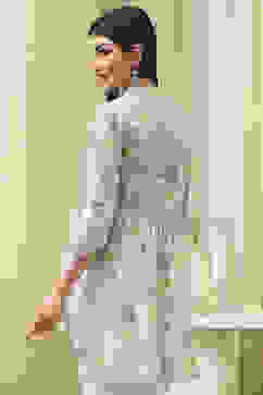 Ice Blue Cotton Floral Flared Short Kurta image number 3