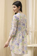 Earthy Blue Cotton Floral Flared Short Kurta image number 3