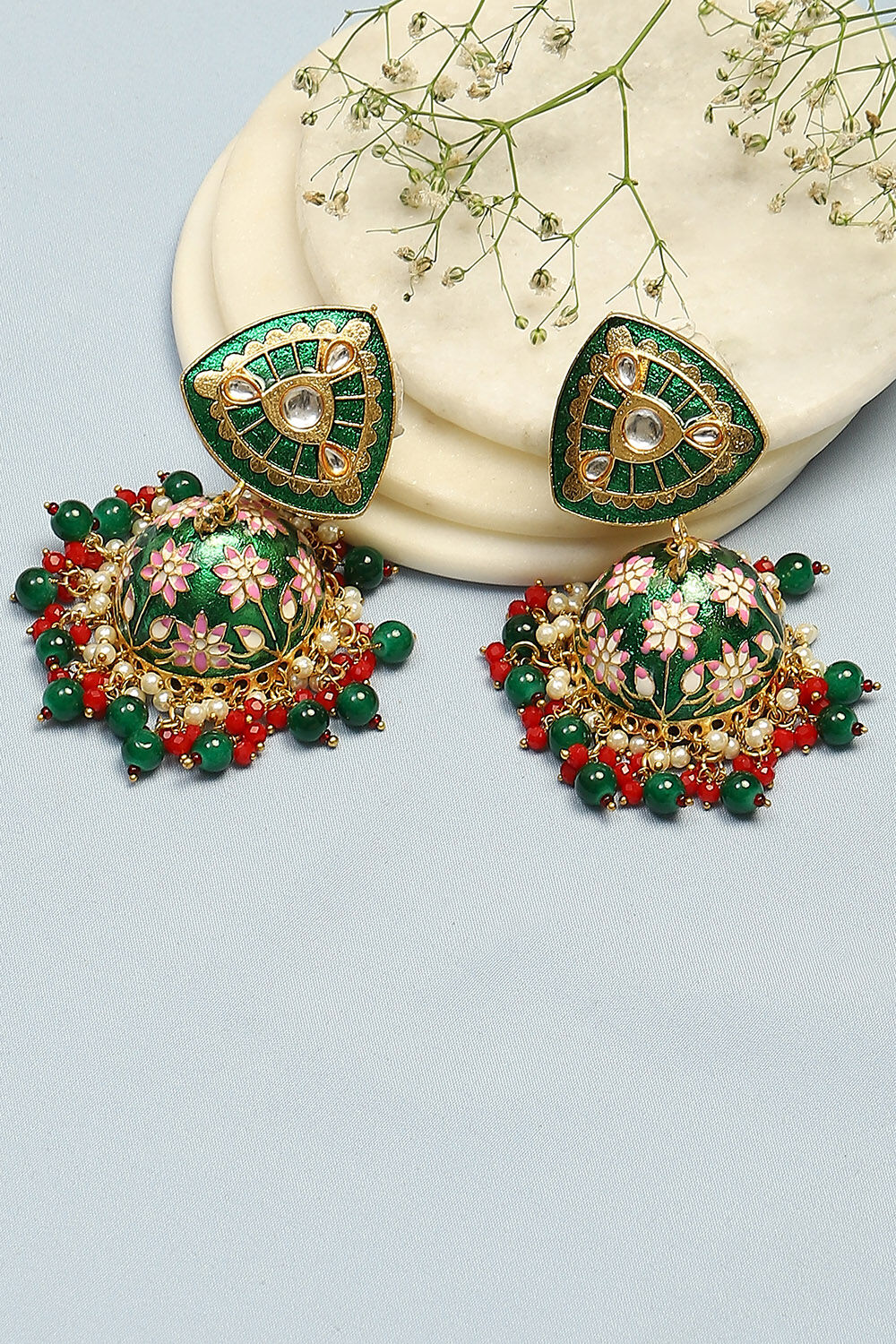 Green Alloy Earrings image number 0
