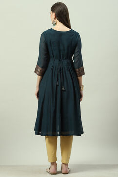 Teal Poly Metallic A-Line Yarndyed Kurta image number 4