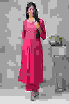 Fuchsia Rayon Straight Kurta Pants Set image number 4