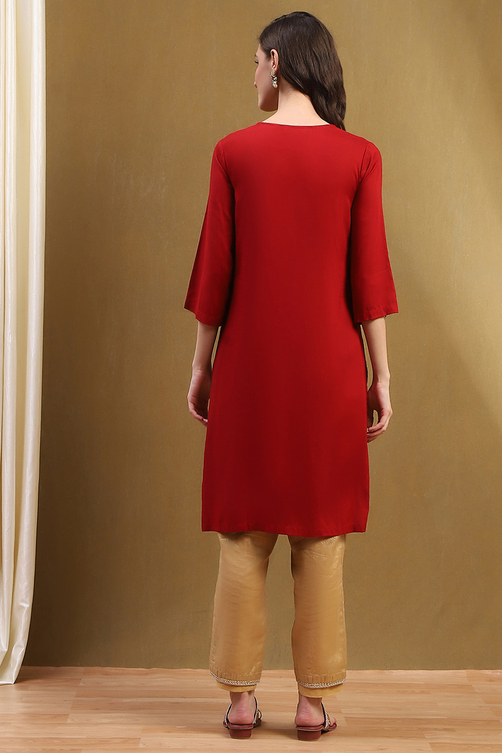 Bottle Green Solid Gathered Straight Kurta image number 3