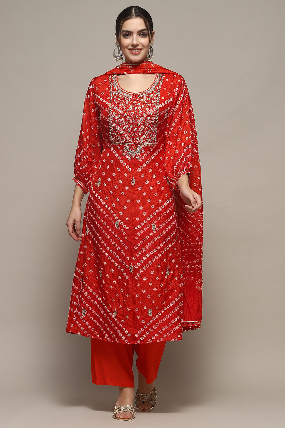 Orange Silk Blend Unstitched Suit set image number 8