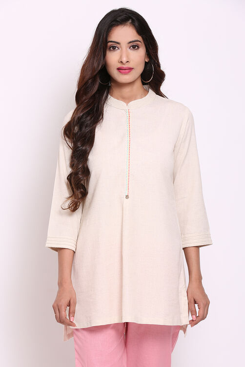 Natural Cotton Flax Straight Solid Kurti image number 0