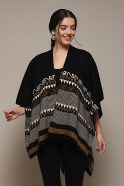 Black Cotton Jacquard Straight Yarndyed Sweater image number 3
