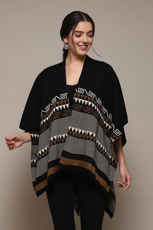 Black Cotton Jacquard Straight Yarndyed Sweater image number 3